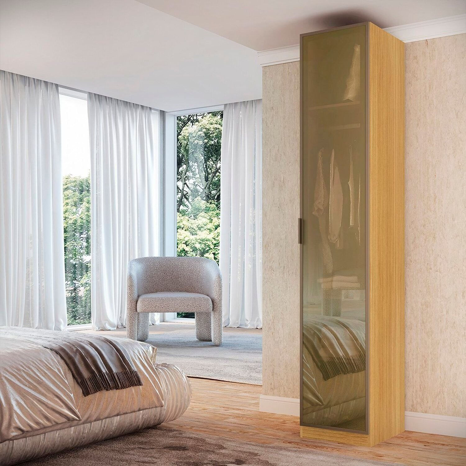 Guarda-Roupa Modular 1 Porta Reflecta Com Prateleiras E Cabideiros 45cm Altezza Freijó