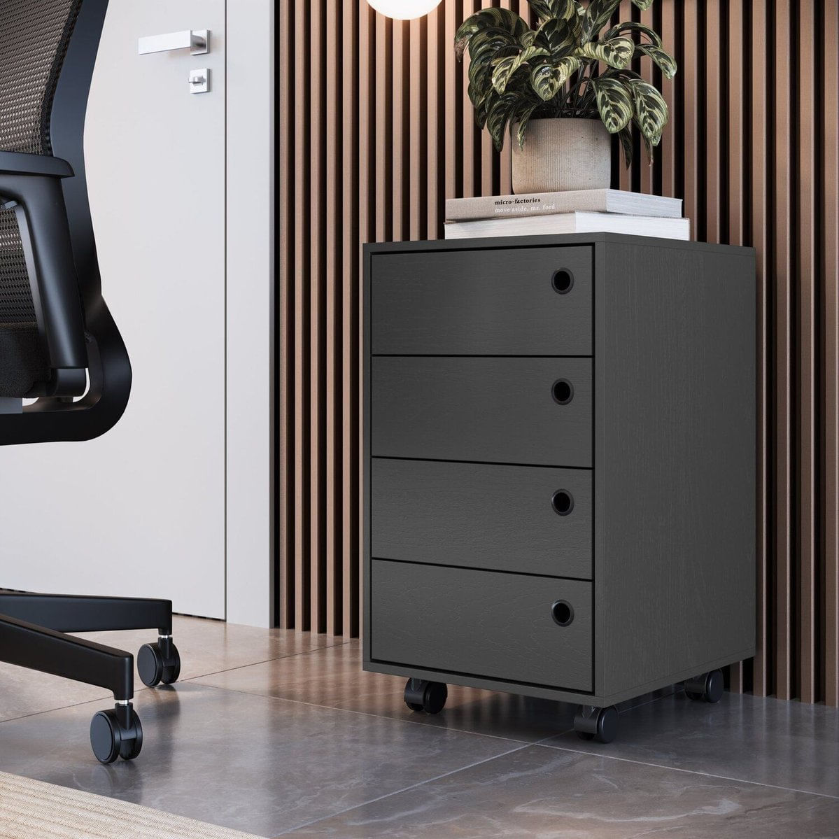 Gaveteiro Para Escritório 4 Gavetas Grafite