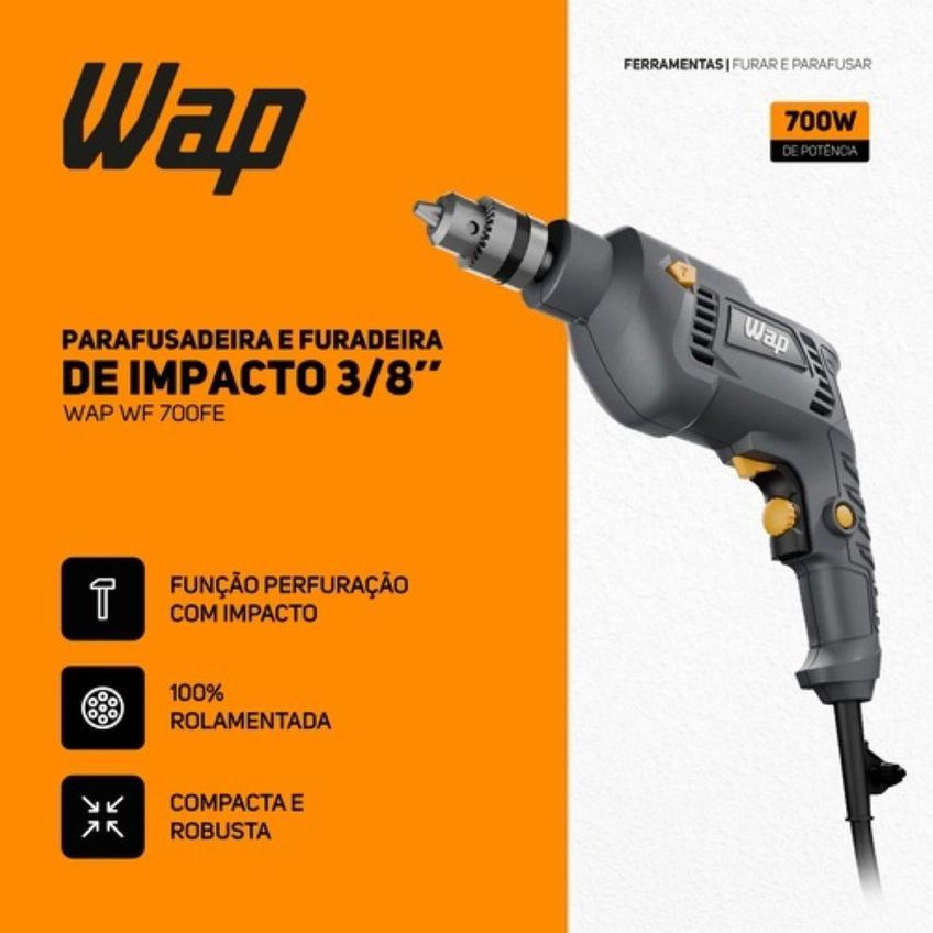 Parafusadeira Furadeira Impacto 700w 220v 3-8'' Wf-700fe Wap - imagem 5