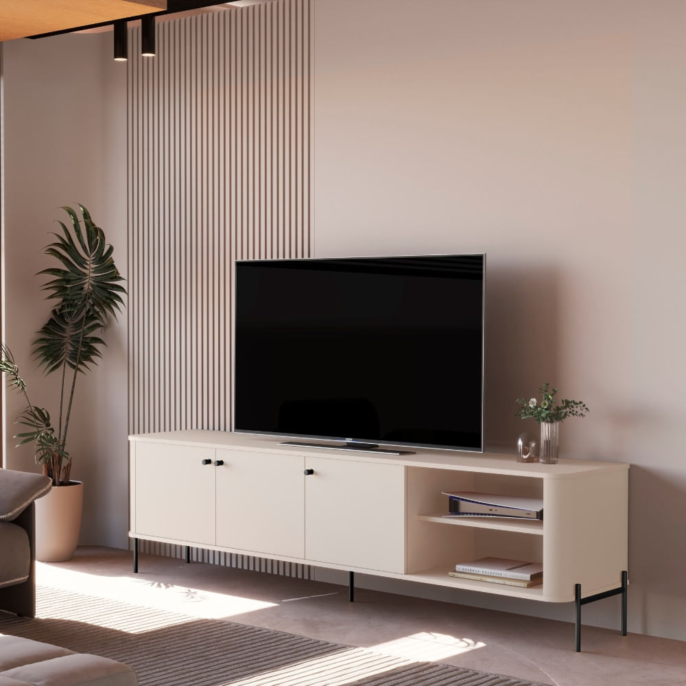 Rack Para Tv Até 75 Polegadas 3 Portas Com Pés Em Mdf Tucupi Jb Móveis