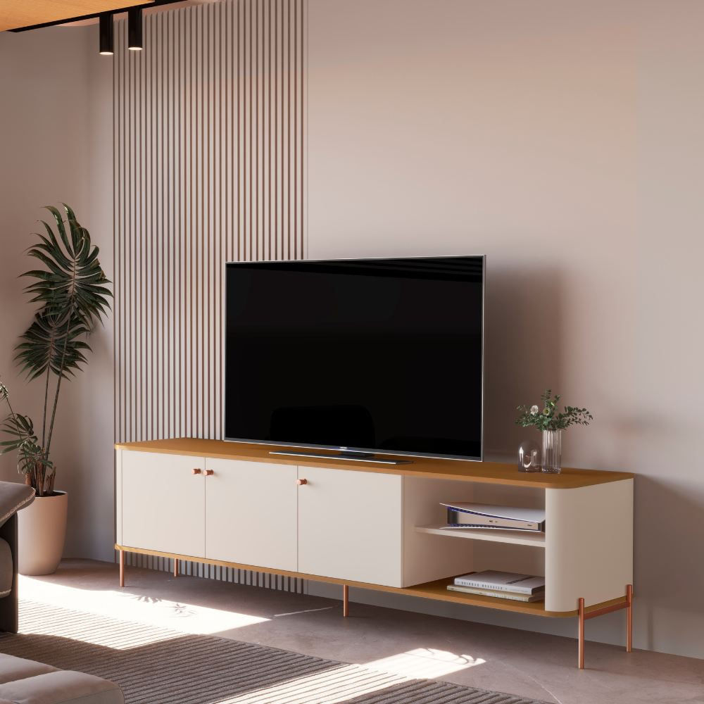 Rack Para Tv Até 75 Polegadas 3 Portas Com Pés Em Mdf Tucupi Jb Móveis