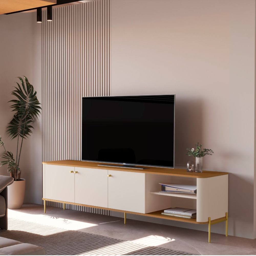 Rack Para Tv Até 75 Polegadas 3 Portas Com Pés Em Mdf Tucupi Jb Móveis