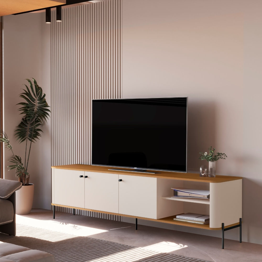 Rack Para Tv Até 75 Polegadas 3 Portas Com Pés Em Mdf Tucupi Jb Móveis