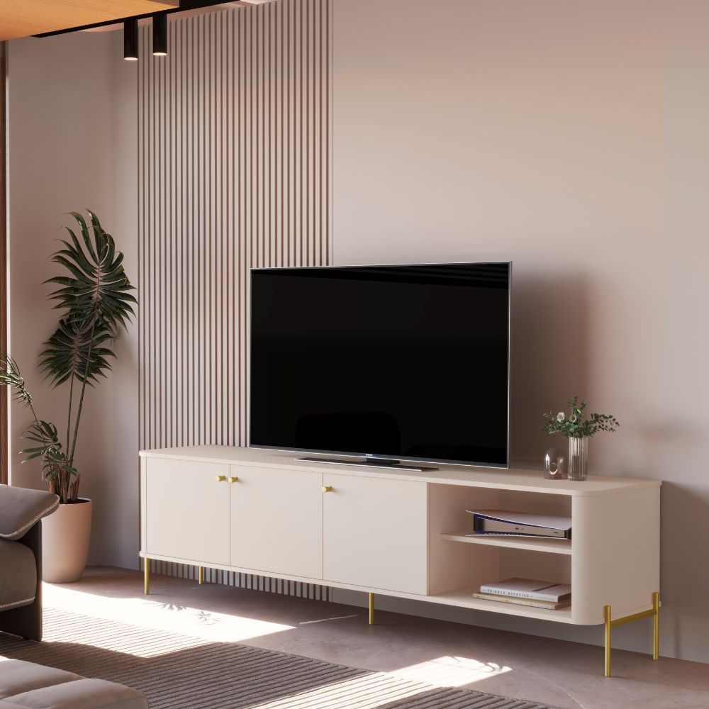 Rack Para Tv Até 75 Polegadas 3 Portas Com Pés Em Mdf Tucupi Jb Móveis