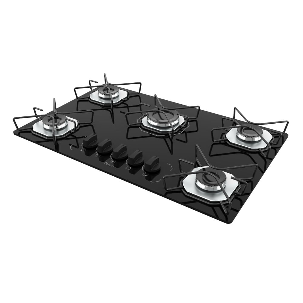 Cooktop 5 Bocas Terim Vidro Preto Com 6 Apoios