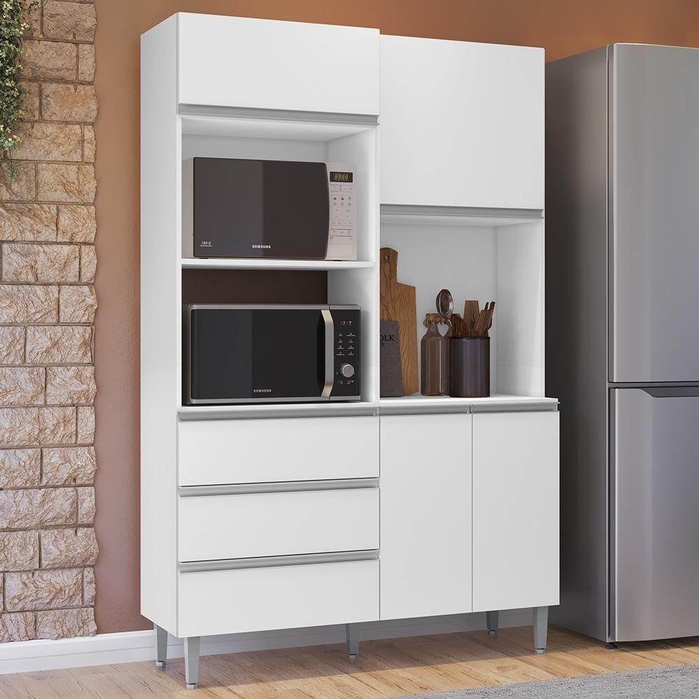 Armário De Cozinha Compacta 120cm 4 Portas Livia Branco - Ajl Móveis