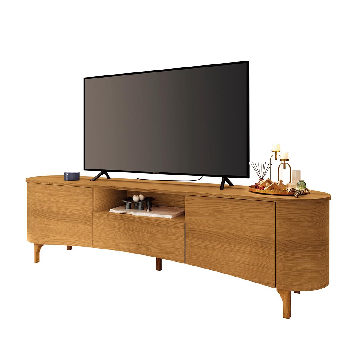 Rack Bancada Elara Tv Até 80 Polegadas Pés Madeira Maciça Cinamomo