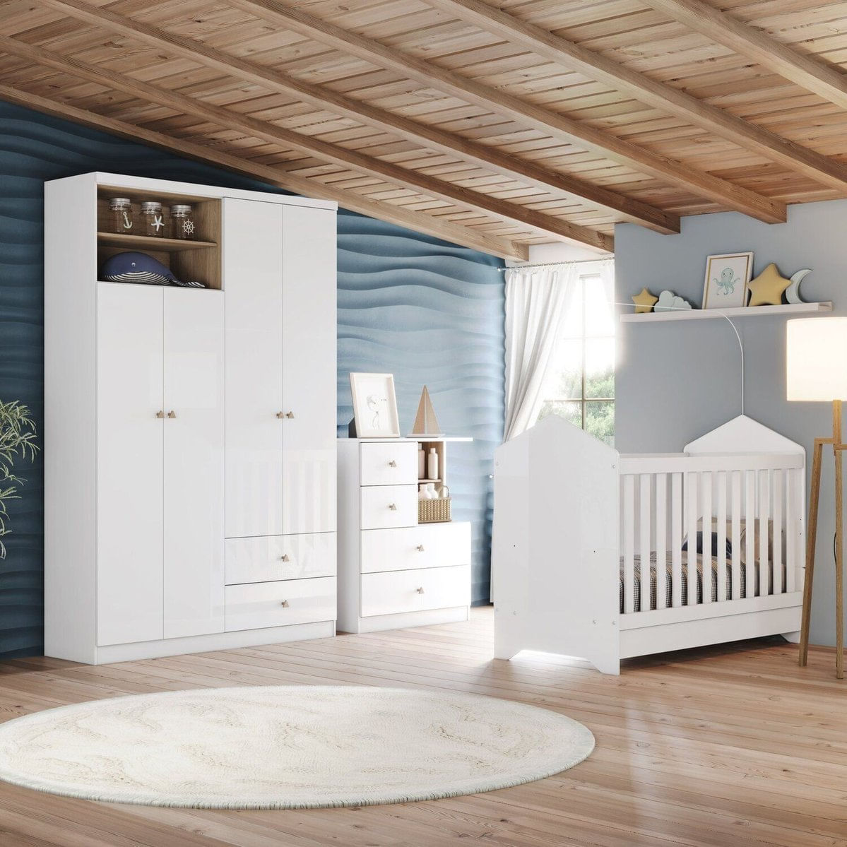 Quarto De Bebê Completo Berço, Cômoda E Guarda-roupa Vanila Branco/jequitibá