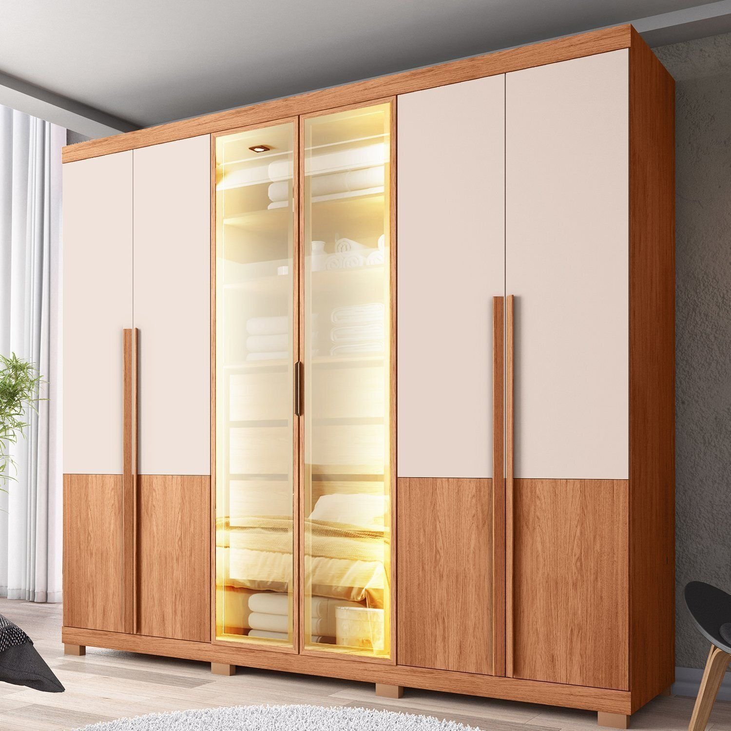 Guarda-Roupa Casal 6 Portas Com Led E Reflecta 4 Gavetas 260x238