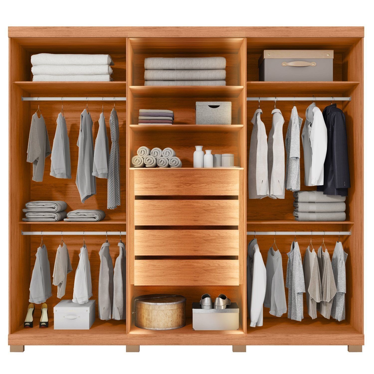 Guarda-Roupa Casal 6 Portas Com Led E Reflecta 4 Gavetas 260x238