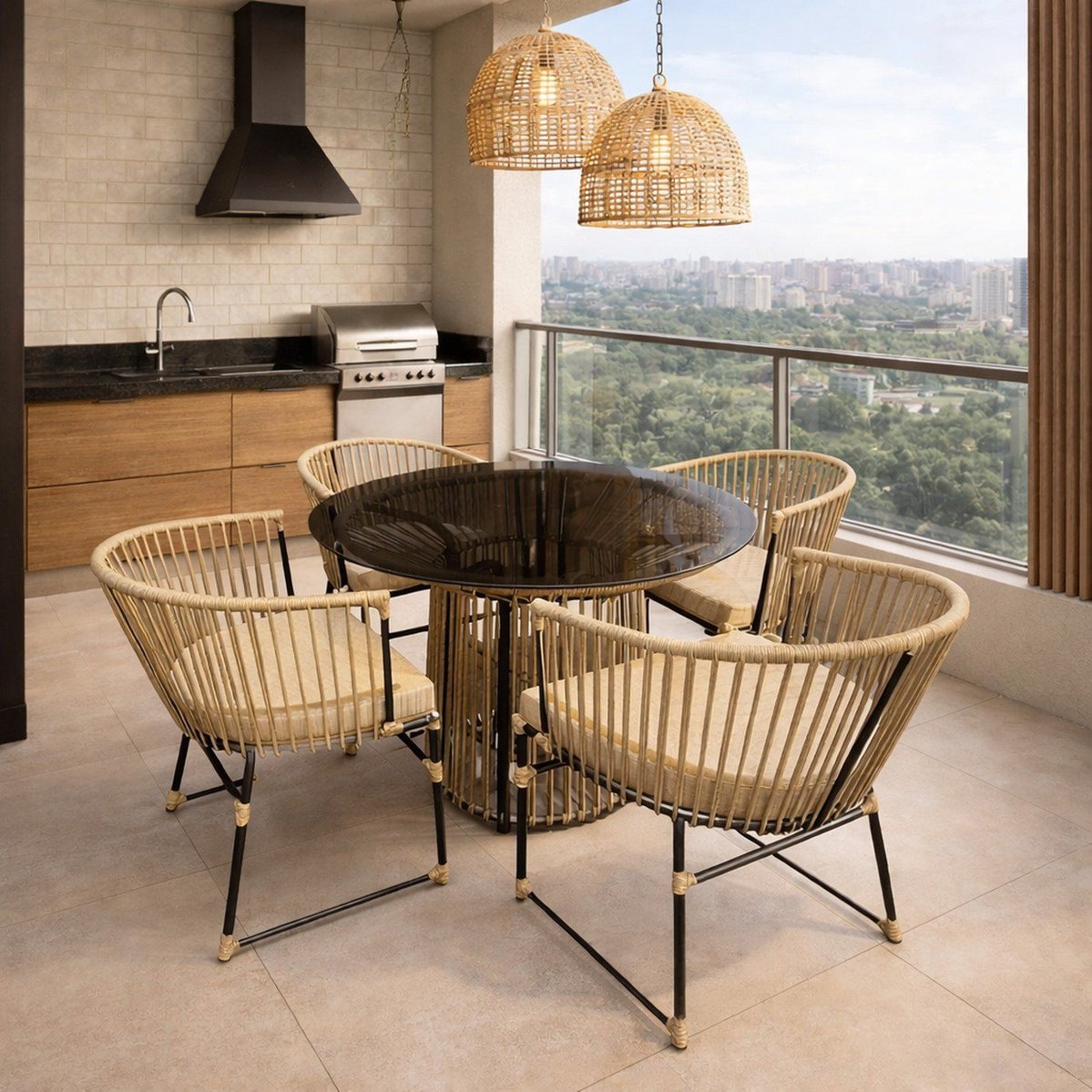 Conjunto 1 Mesa E 4 Cadeiras Costa Bella Rami/areia