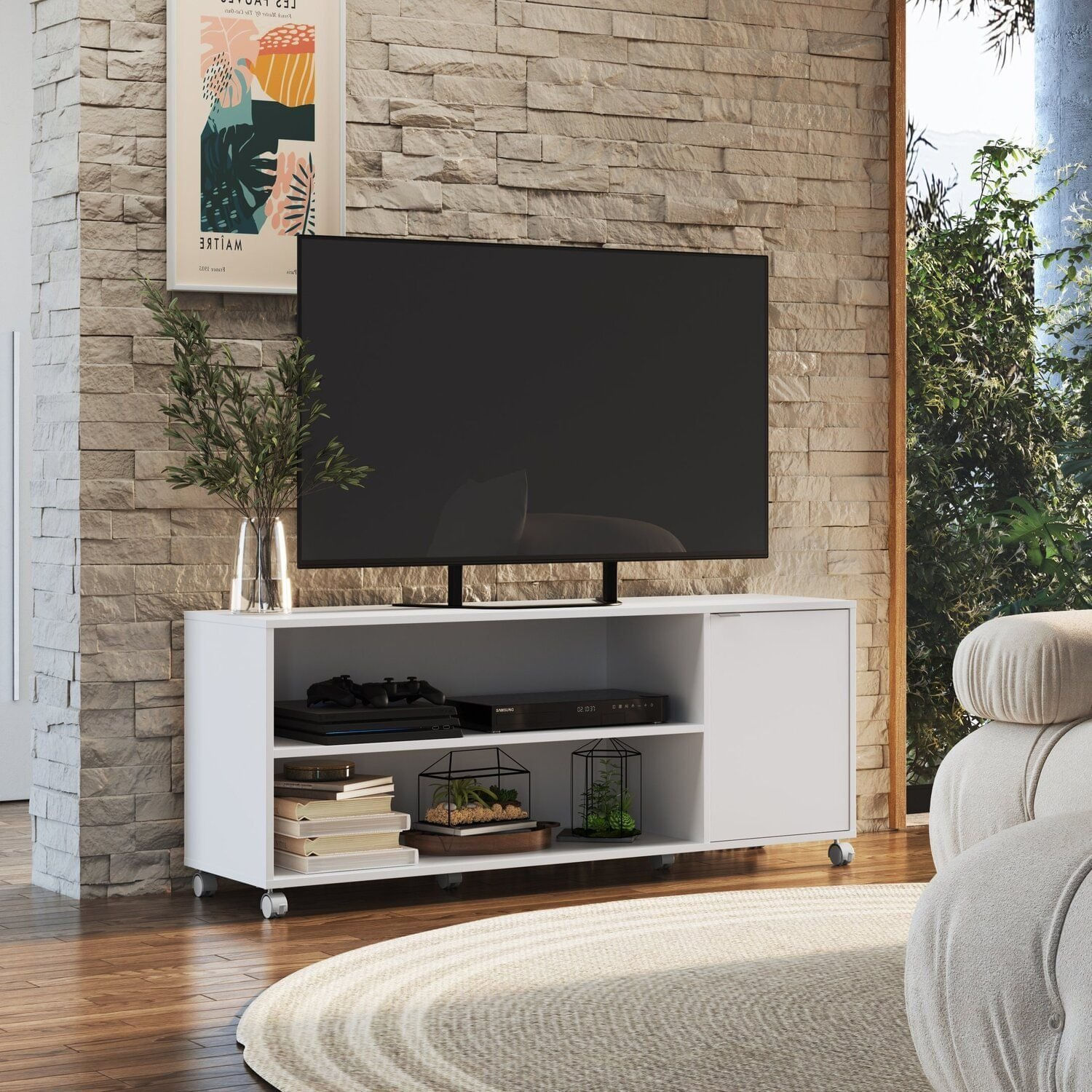 Rack Para Tv 55 Polegadas 135cmx56cm 1 Porta Branco