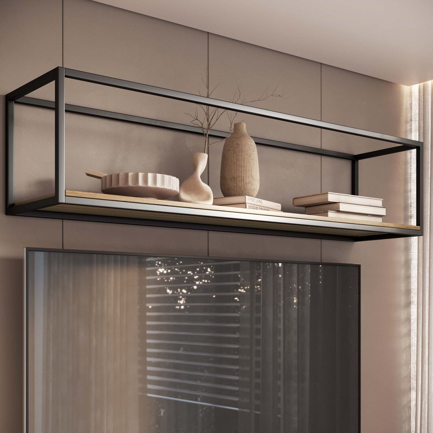 Nicho Aéreo Industrial Ferro Com Mdf Paris Freijó/Preto