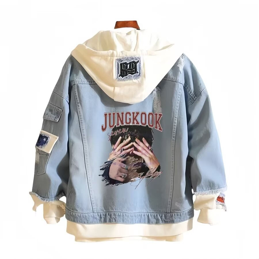 Jaqueta Jeans Bts Jungkook Cool Swag Character Print Streetwear
