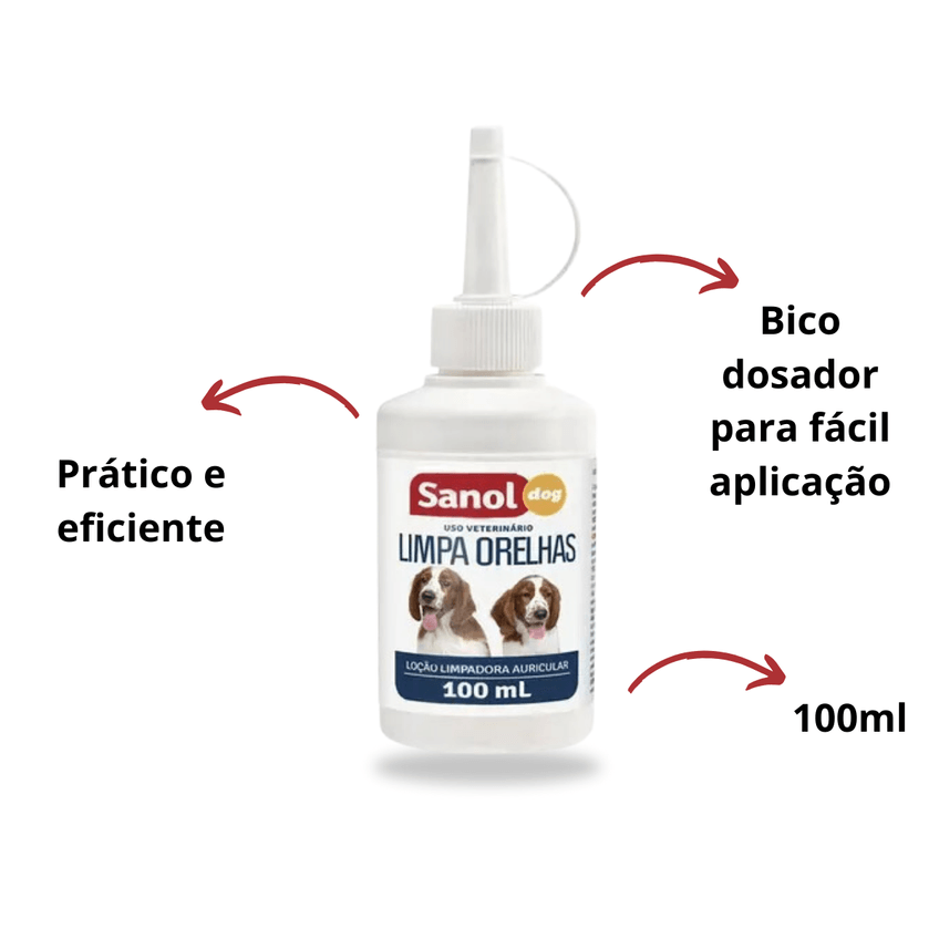 Limpa Orelhas Higienizador Auricular Cães Sanol Dog 100ml - imagem 2