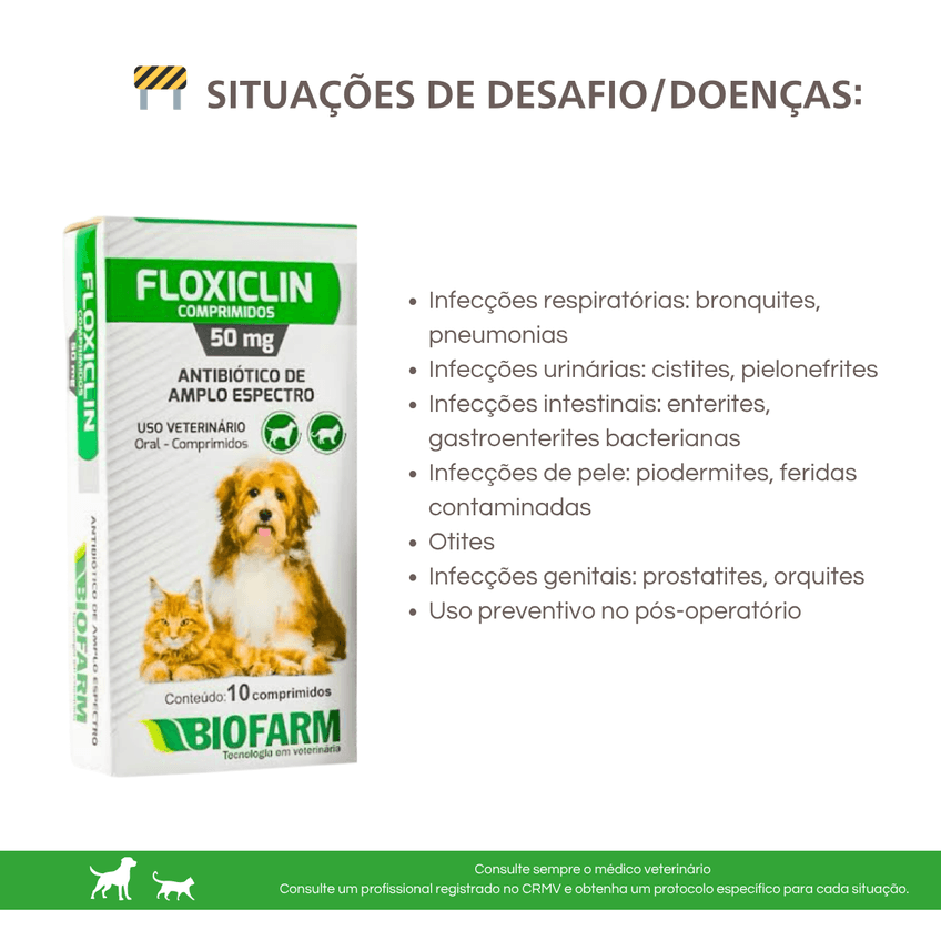 Floxiclin Cartucho Antibiótico Cães Gatos 50mg C/10 Biofarm - imagem 4