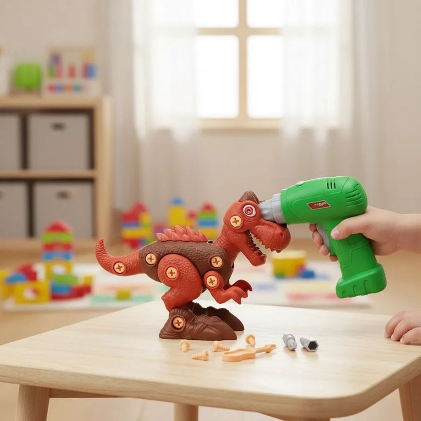 Brinquedo Dinossauro Infantil Montar Desmontar Parafusadeira Elétrica - imagem 3