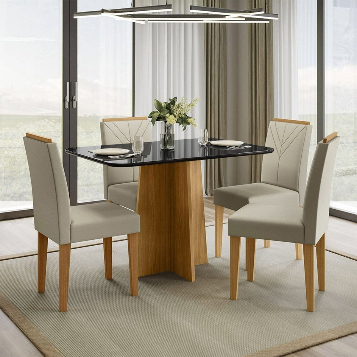 Conjunto 1 Mesa E 4 Cadeiras Anne Ype/preto/ja01