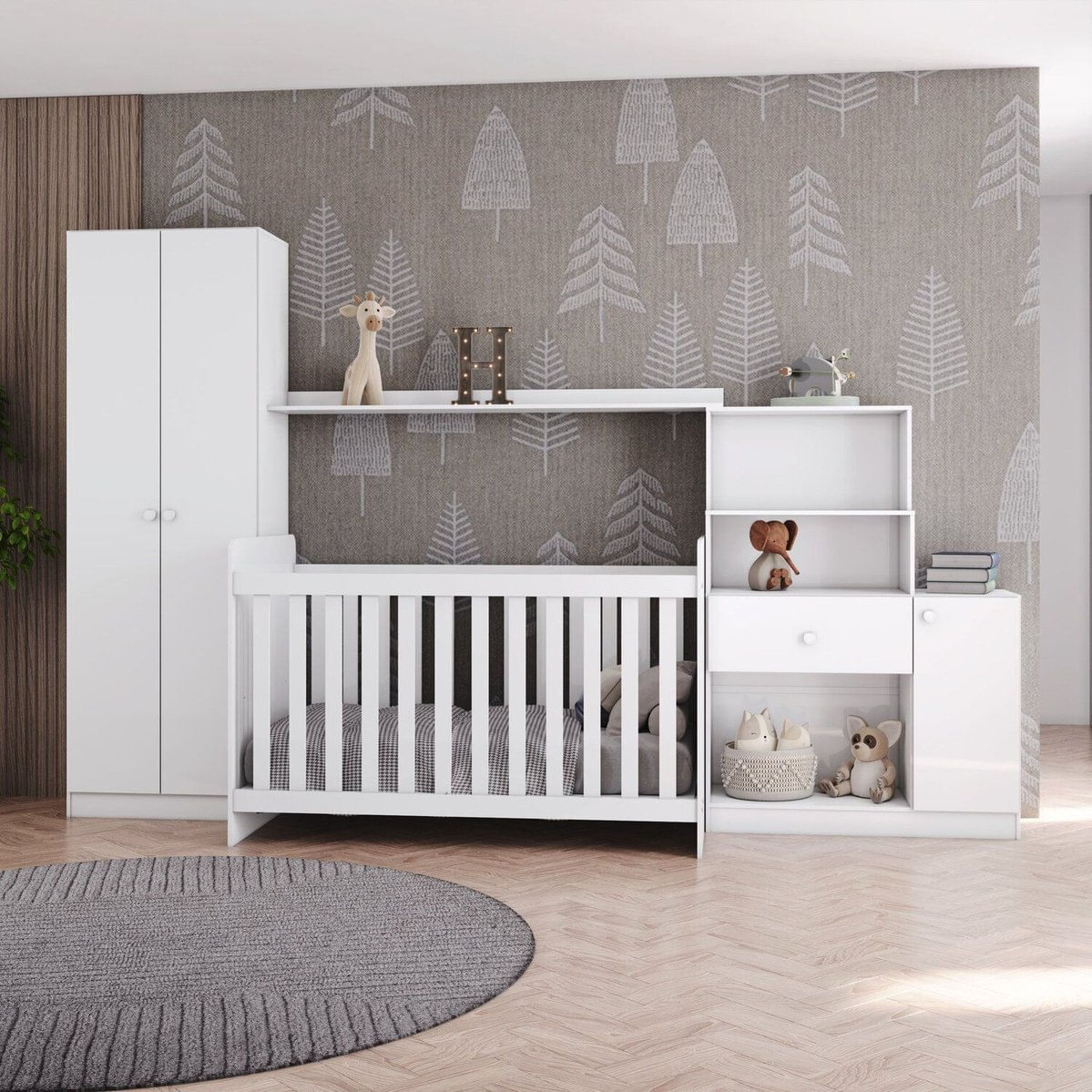 Quarto De Bebê Completo Com Berço Labirinto E Kit Pétala Branco