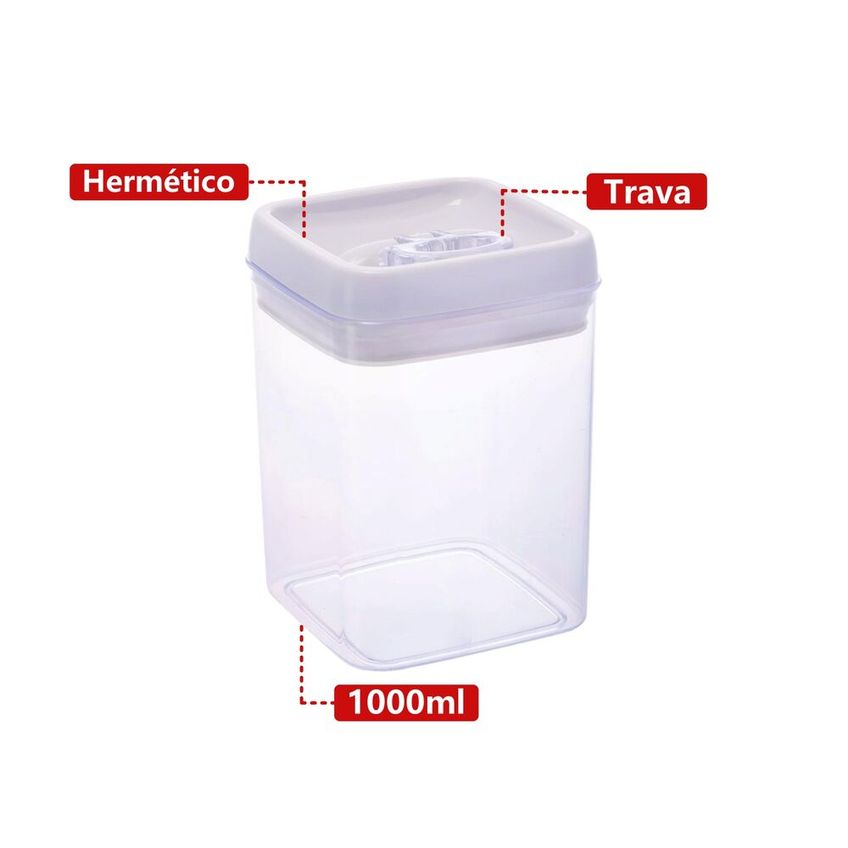 Pote Hermético Quadrado 1800ml Com Tampa Com Trava/alça - Mood - imagem 3
