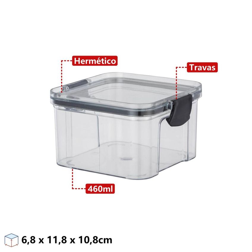 Pote Hermético Quadrado 460ml Com Tampa Com Trava - Mood - imagem 2