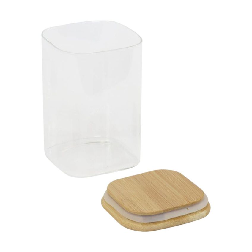 Pote Hermético Quadrado De Vidro Em Borossilicato 1100ml Com Tampa De Bambu - imagem 3