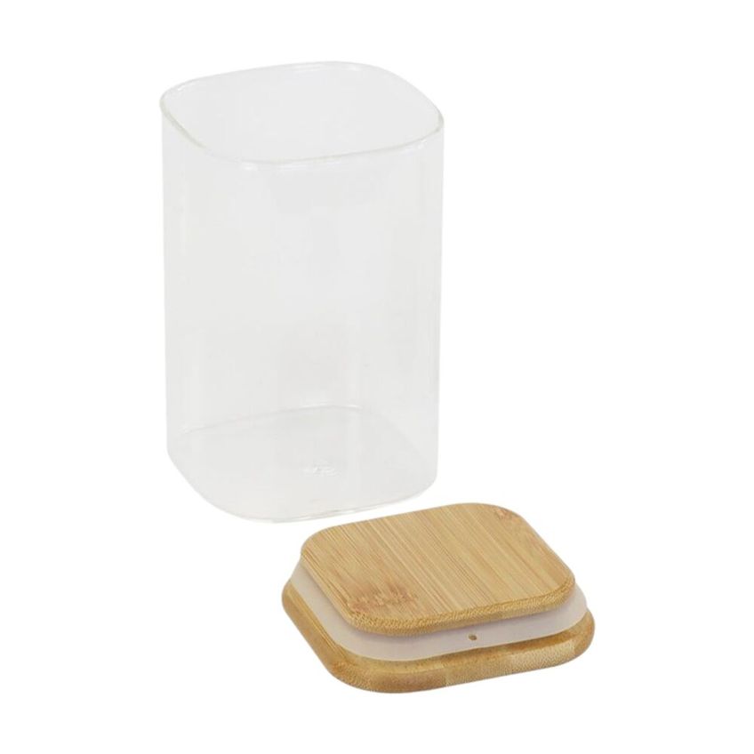 Pote Hermético Quadrado De Vidro Em Borossilicato 550ml Com Tampa De Bambu - imagem 3