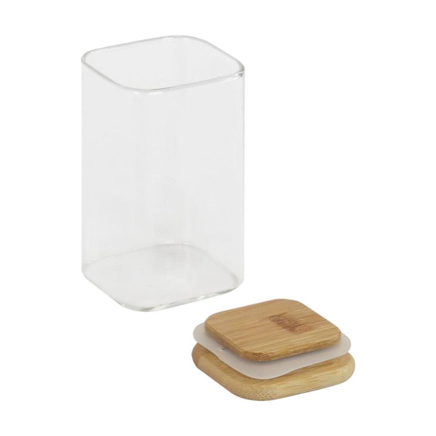Pote Hermético Quadrado De Vidro Em Borossilicato 250ml Com Tampa De Bambu - imagem 3