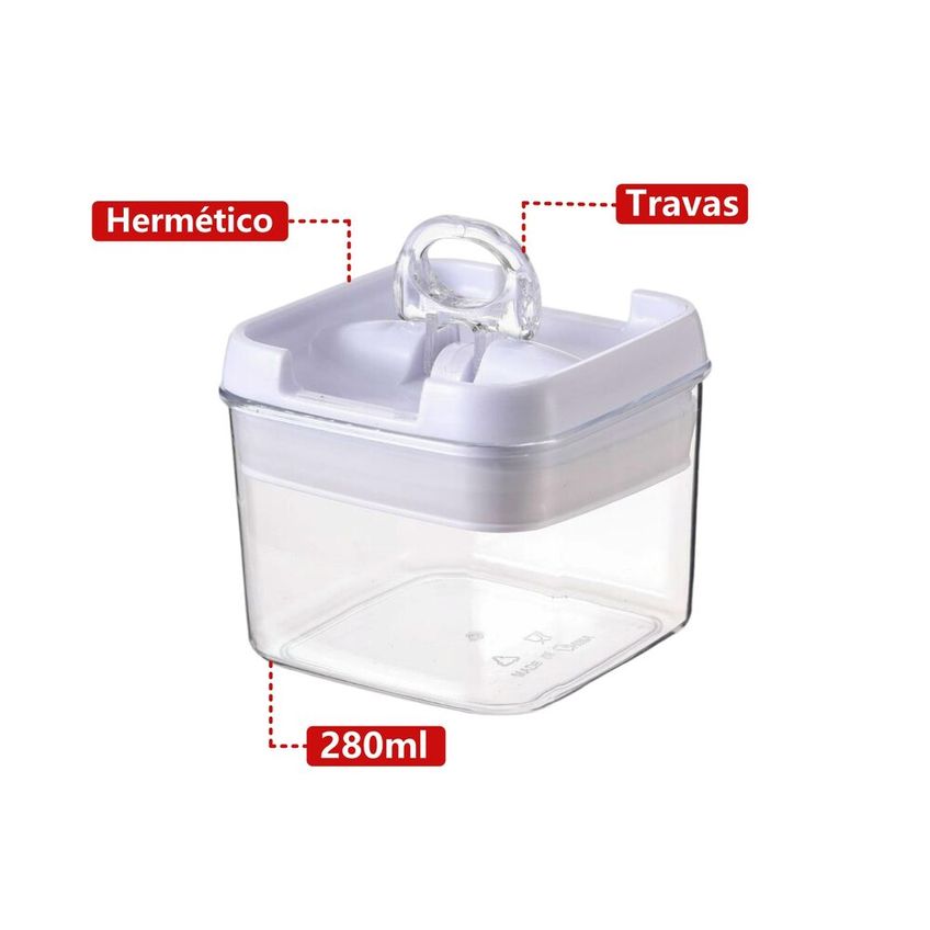 Pote Hermético Quadrado 280ml Com Tampa Com Trava/alça - Mood - imagem 3
