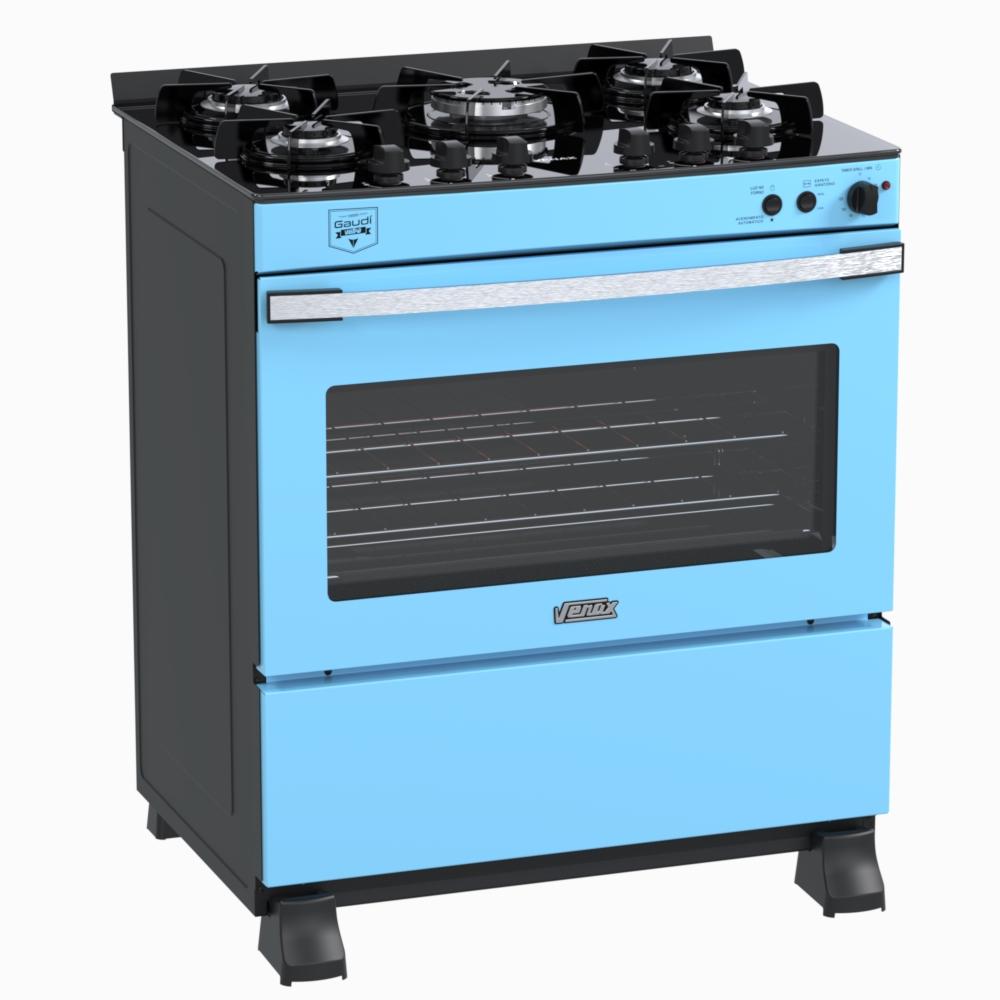 Fogão 5 Bocas Venax Gaudi Vetro Vitreo Azul Mesa em Vidro - 220v - 22213