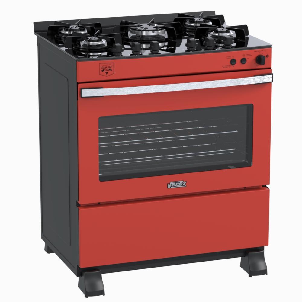 Fogão 5 Bocas Venax Gaudi Vetro Vitreo Vermelho Mesa em Vidro - 220v - 22219