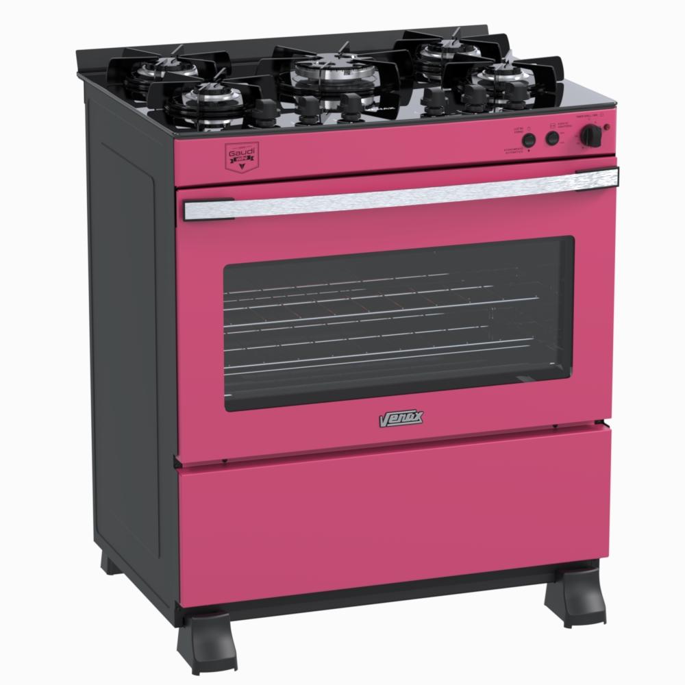Fogão 5 Bocas Venax Gaudi Vetro Vitreo Rosa Mesa em Vidro - 110v - 22200