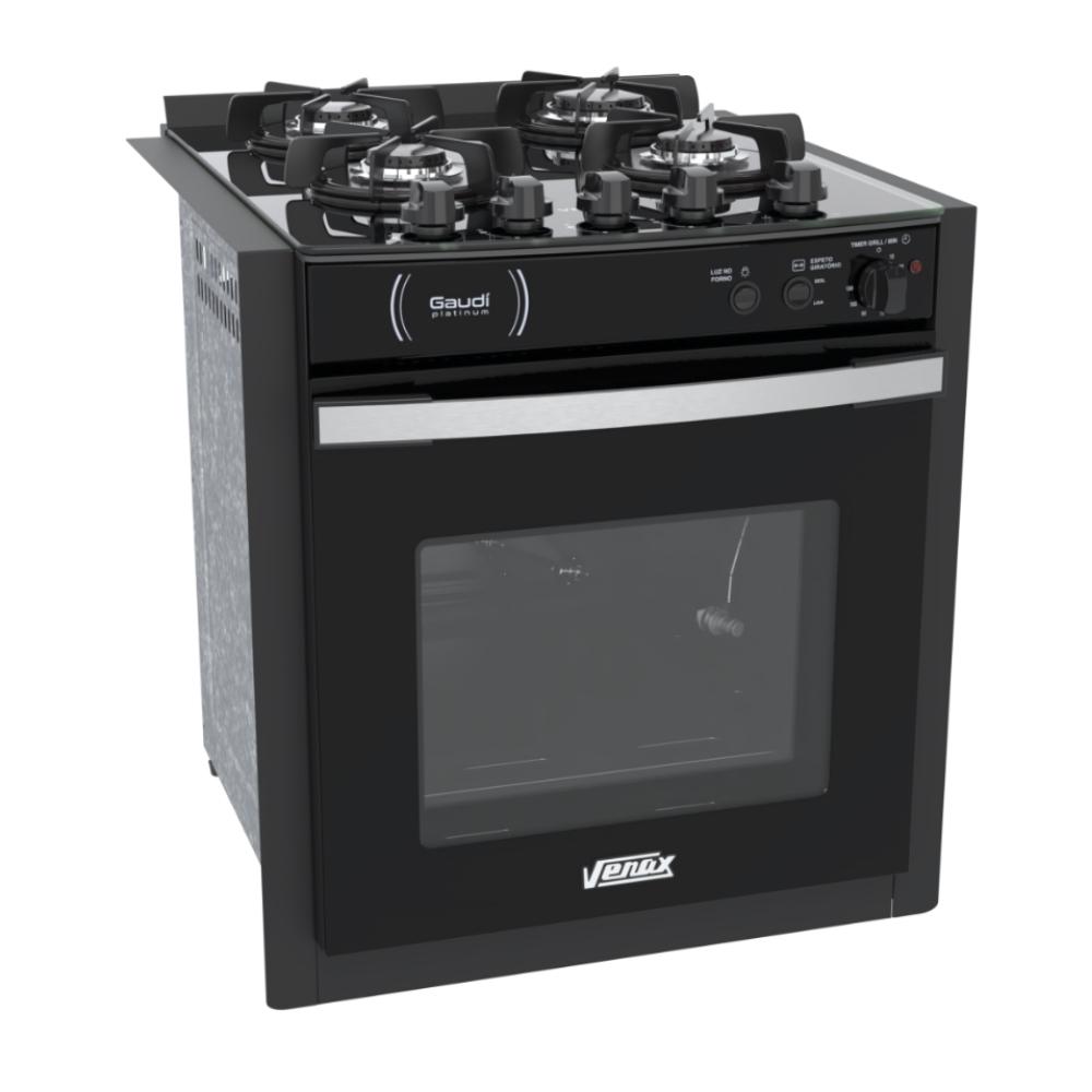 Fogão 4 Bocas de Embutir Venax Gaudi Platinum Vitreo Preto Mesa em Vidro - 110v