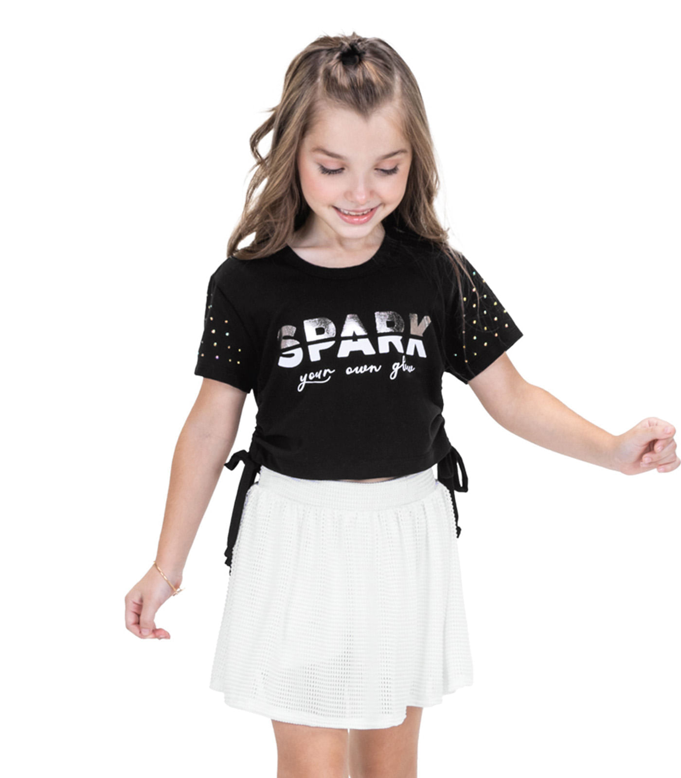 Conjunto Juvenil Blusa Cropped E Saia Trick Nick Preto 6