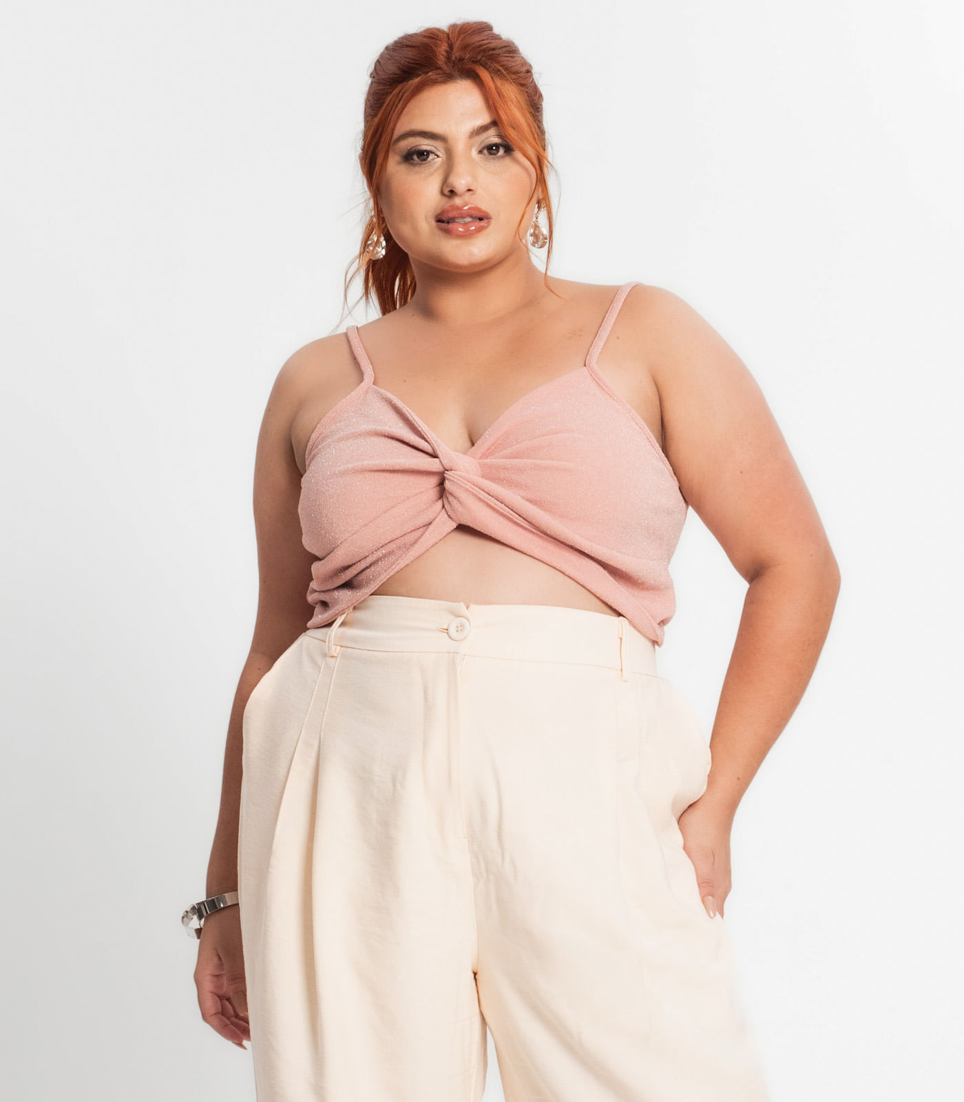 Blusa Cropped Feminina Plus Size Secret Glam Rosa Plus G4