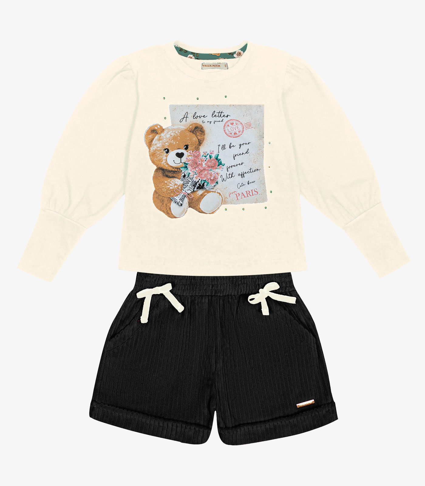 Conjunto Infantil Blusa Com Shorts Trick Nick Bege 10