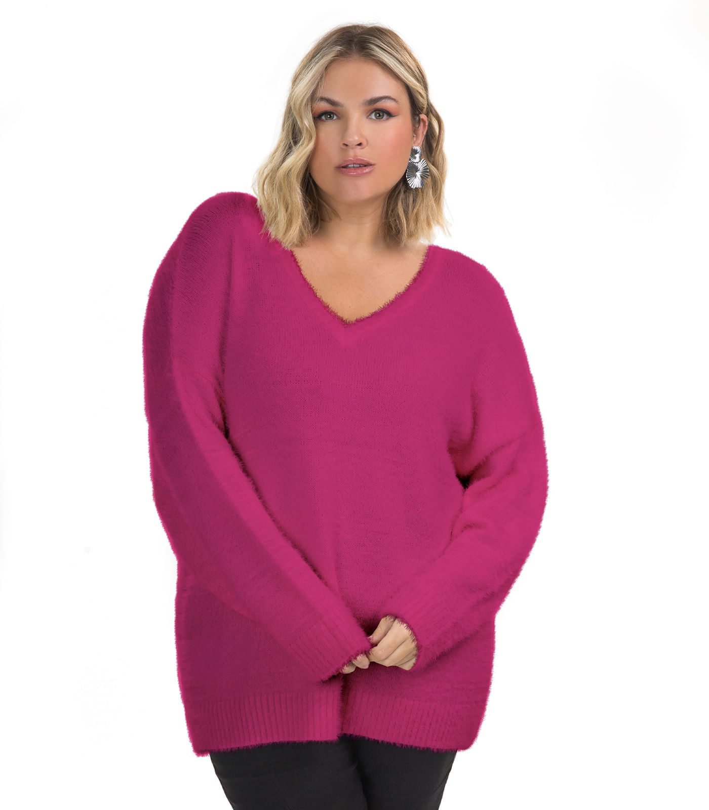 Suéter Feminino Tricot Secret Glam Rosa Plus G2