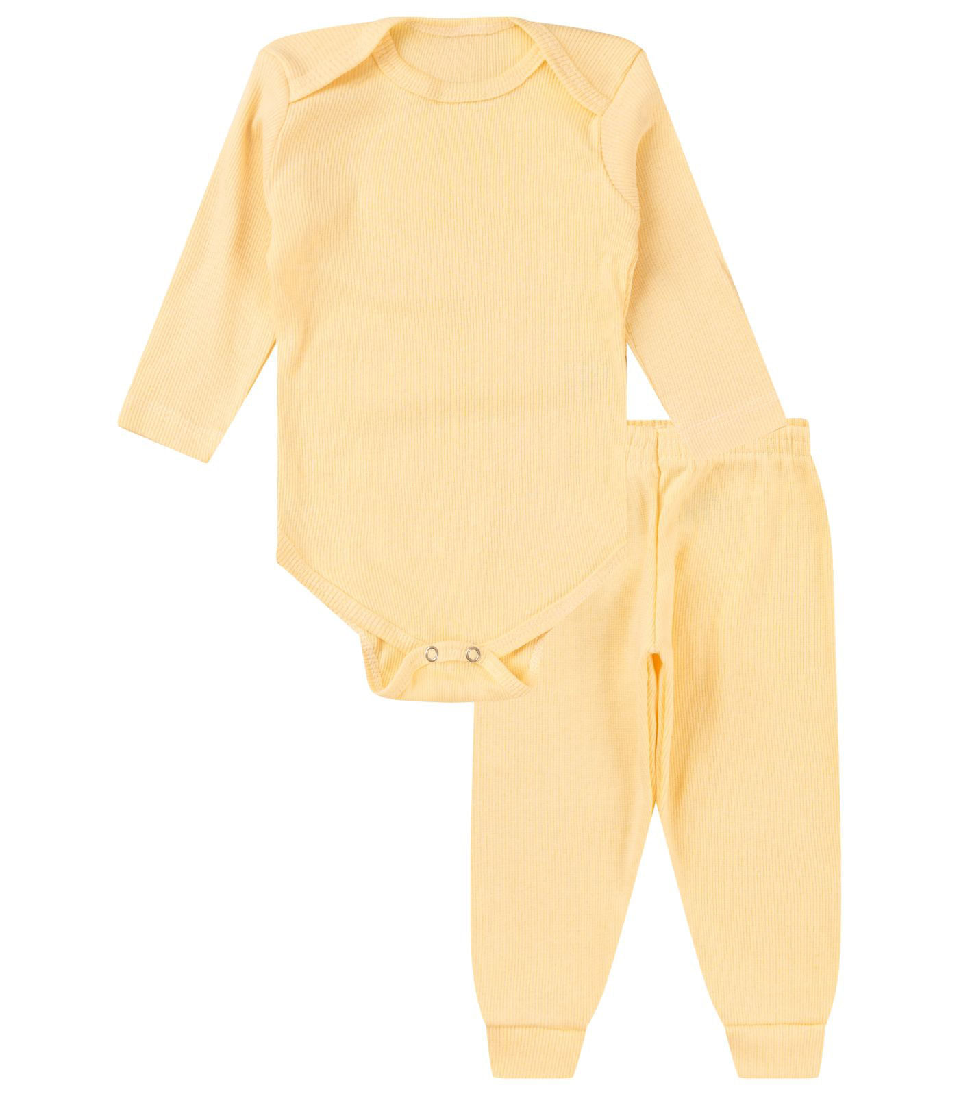 Kit Body Bebê Canelado 2 Peças Select Amarelo Rn