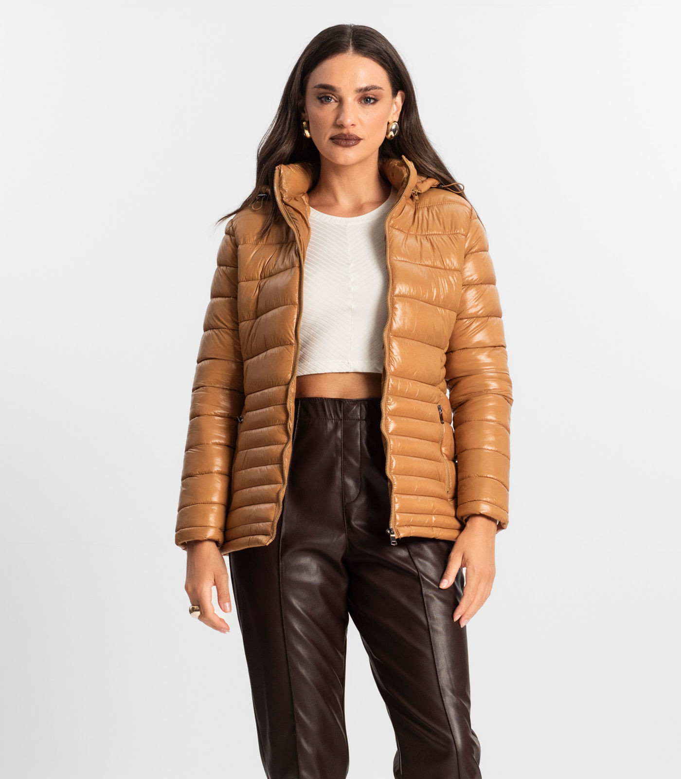 Jaqueta De Microfibra Feminina Com Capuz Endless Marrom P