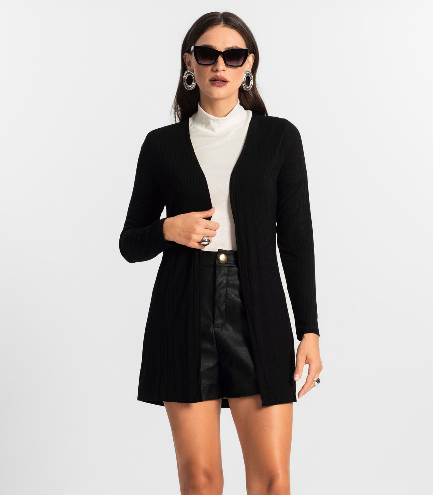 Cardigan Feminino Ribana Canelada Básico Endless Preto G