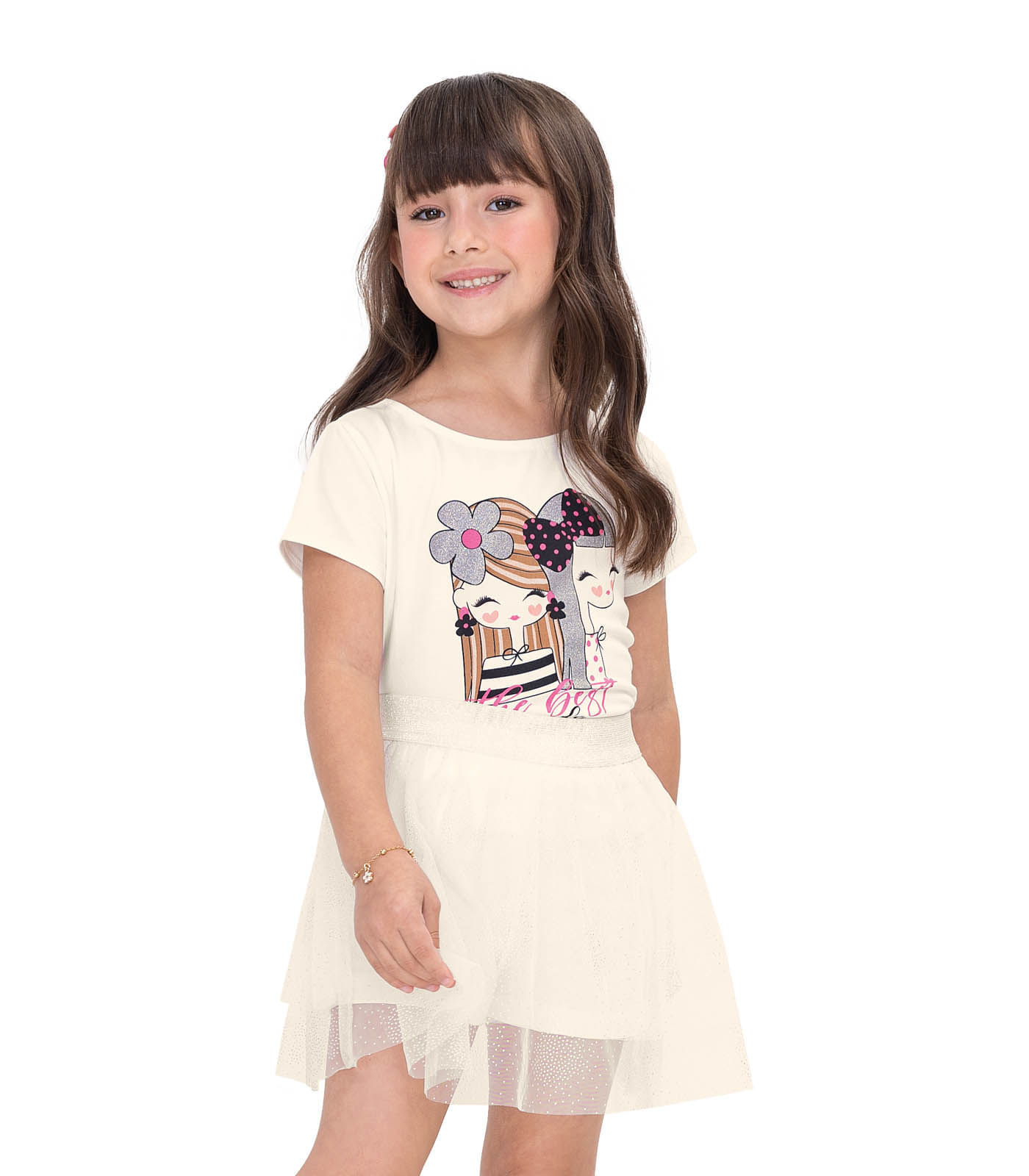 Conjunto Infantil Blusa Com Saia Trick Nick Bege 1