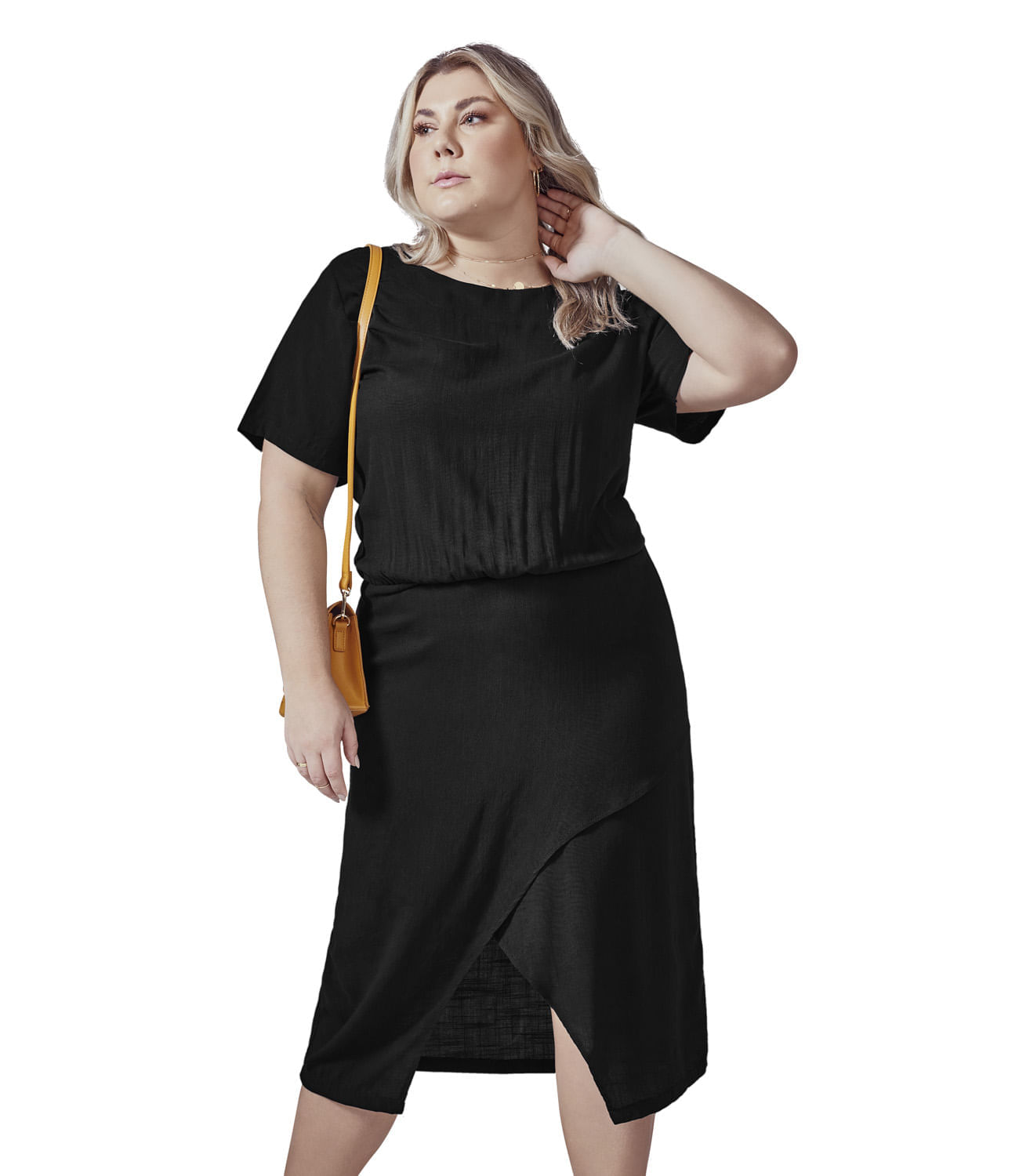 Vestido Midi Plus Size Secret Glam Preto Plus G3
