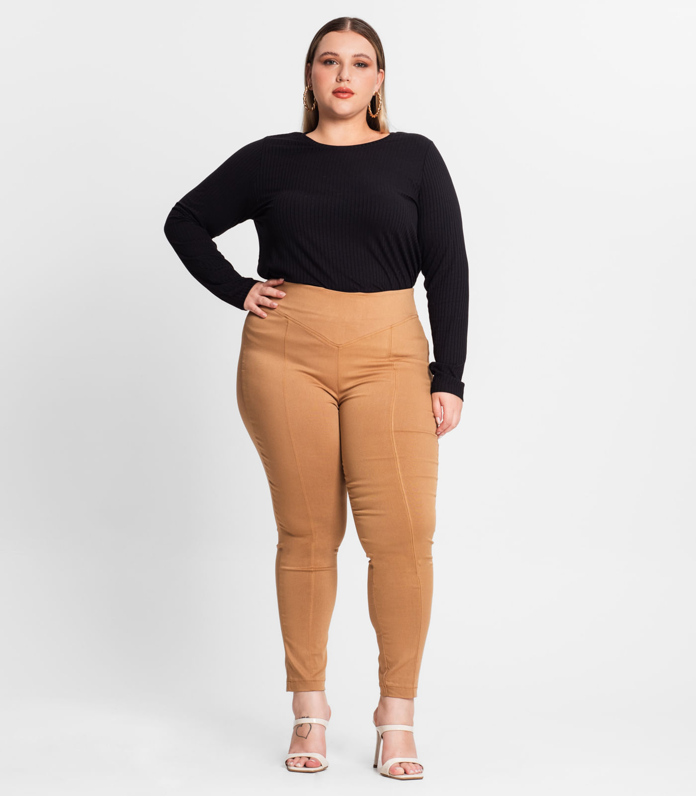 Legging Feminina Bengaline Plus Size Secret Glam Marrom Plus G2