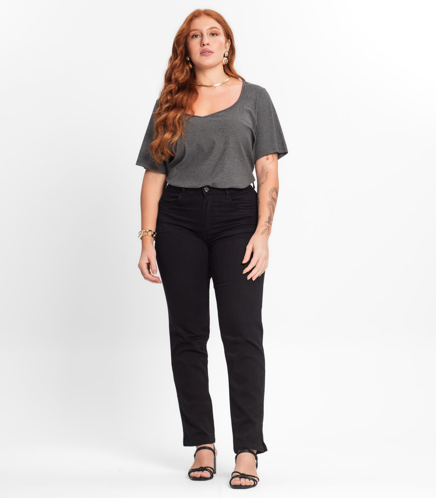 Calça Skinny Sarja Com Elastano Secret Glam Preto Plus 52