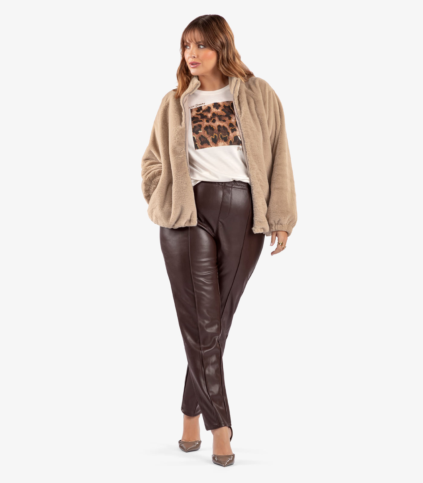 Jaqueta Feminina Peluciada Plus Size Secret Glam Marrom Plus G2