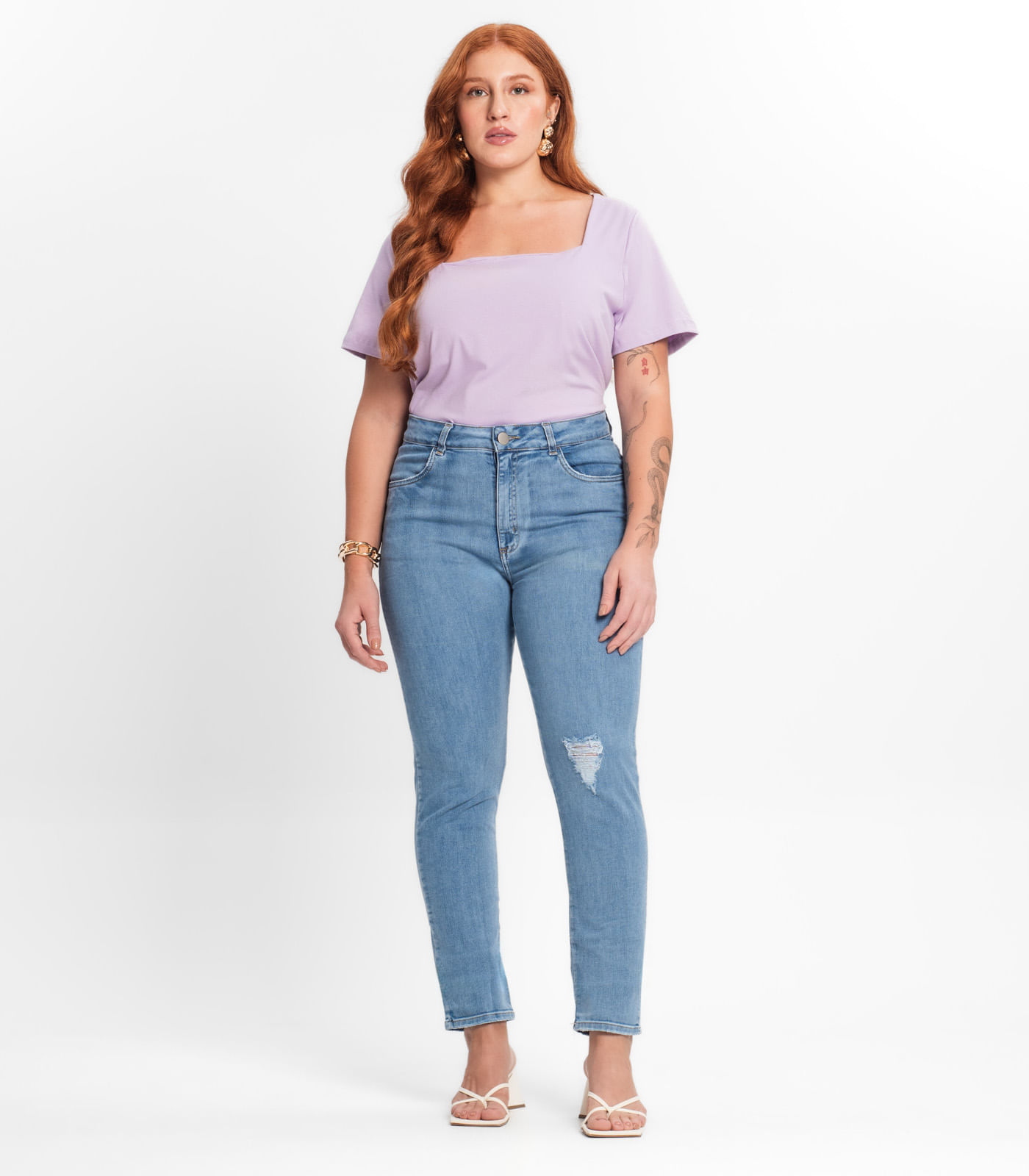 Calça Skinny Jeans Com Elastano Secret Glam Azul Plus 50