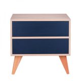 Mesa de Cabeceira Retrô Bréscia Carvalho e Azul Marinho