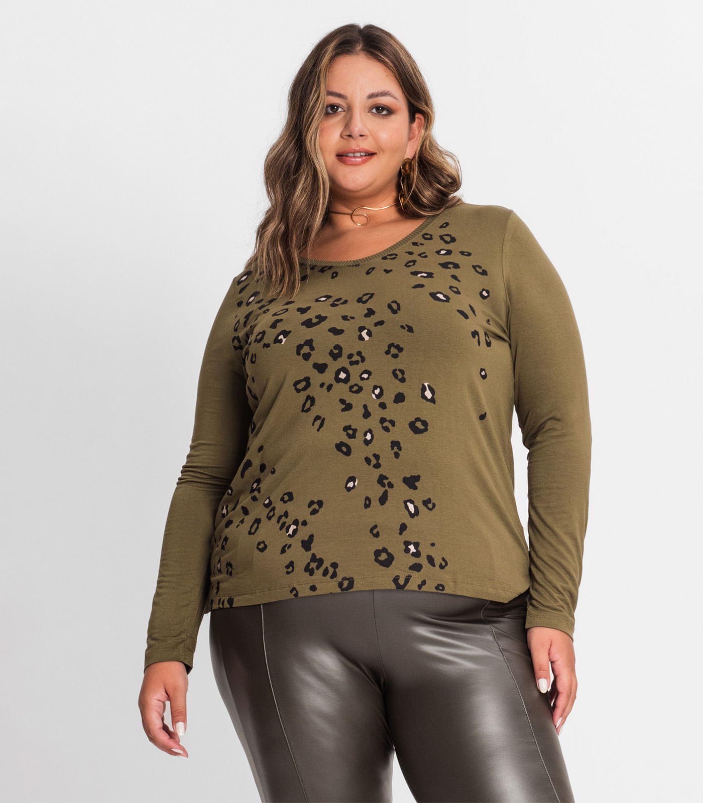 Blusa Manga Longa Plus Size Secret Glam Verde Plus G2