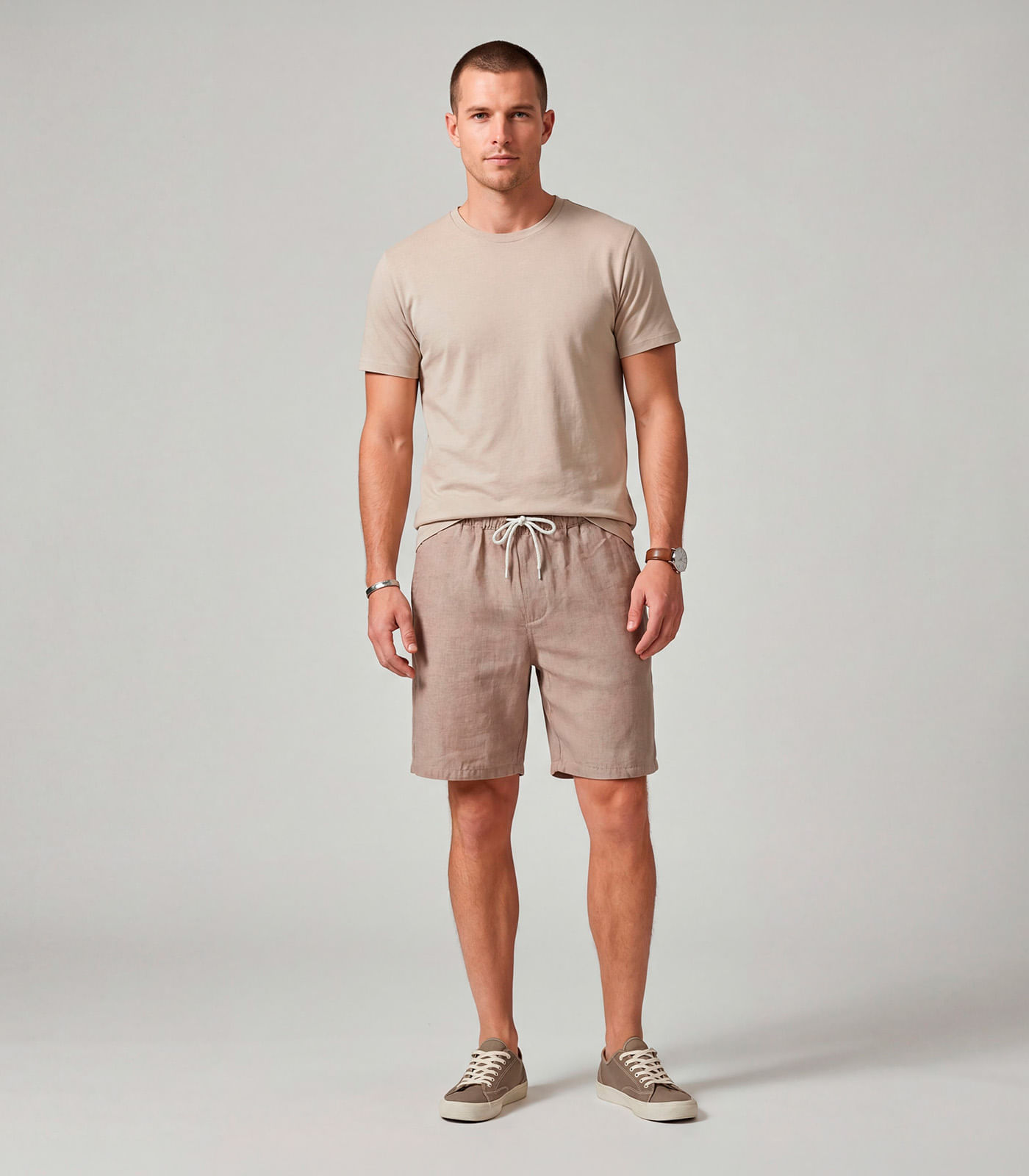 Bermuda Masculina Sarja Elástico E Bolsos Shift Bege M