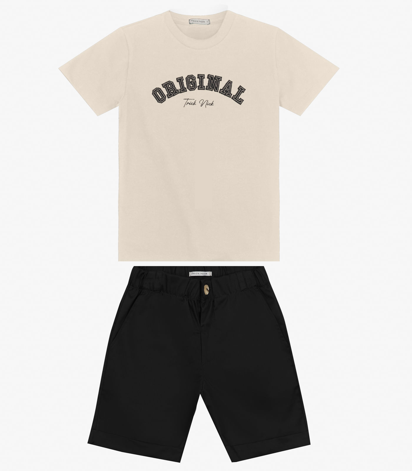 Conjunto Masculino Camiseta Com Bermuda Trick Nick Bege 4